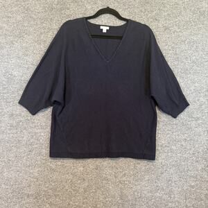 J.Jill Sweater Womens 1X Blue Navy Vneck Pullover Flare Wide Sleeves Bohemian